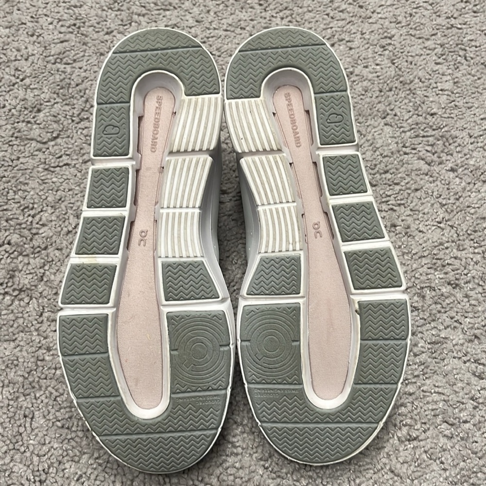 On Running White Sneakers with Light Gray and Blush Accents - Picture 8 of 8